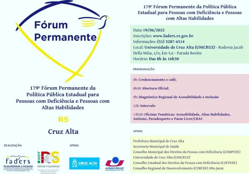 Fórum Permanente em Cruz Alta está com inscrições abertas Evento ocorrerá no dia 9 de junho e reunirá poder público e entidades dos 14 municípios do Corede Alto Jacuí 