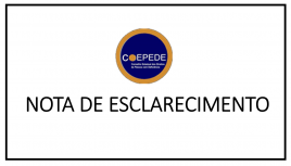 Fundo branco. Em preto, caixa alta - nota de esclarecimento. Acima, logotipo do COEPEDE.