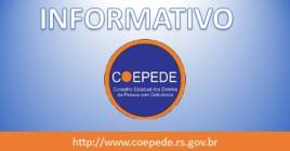 Um círculo na cor grande laranja, com outro círculo menor em azul, com a sigla do conselho Estadual dos Direitos da Pessoa com Deficiência em branco e laranja. 